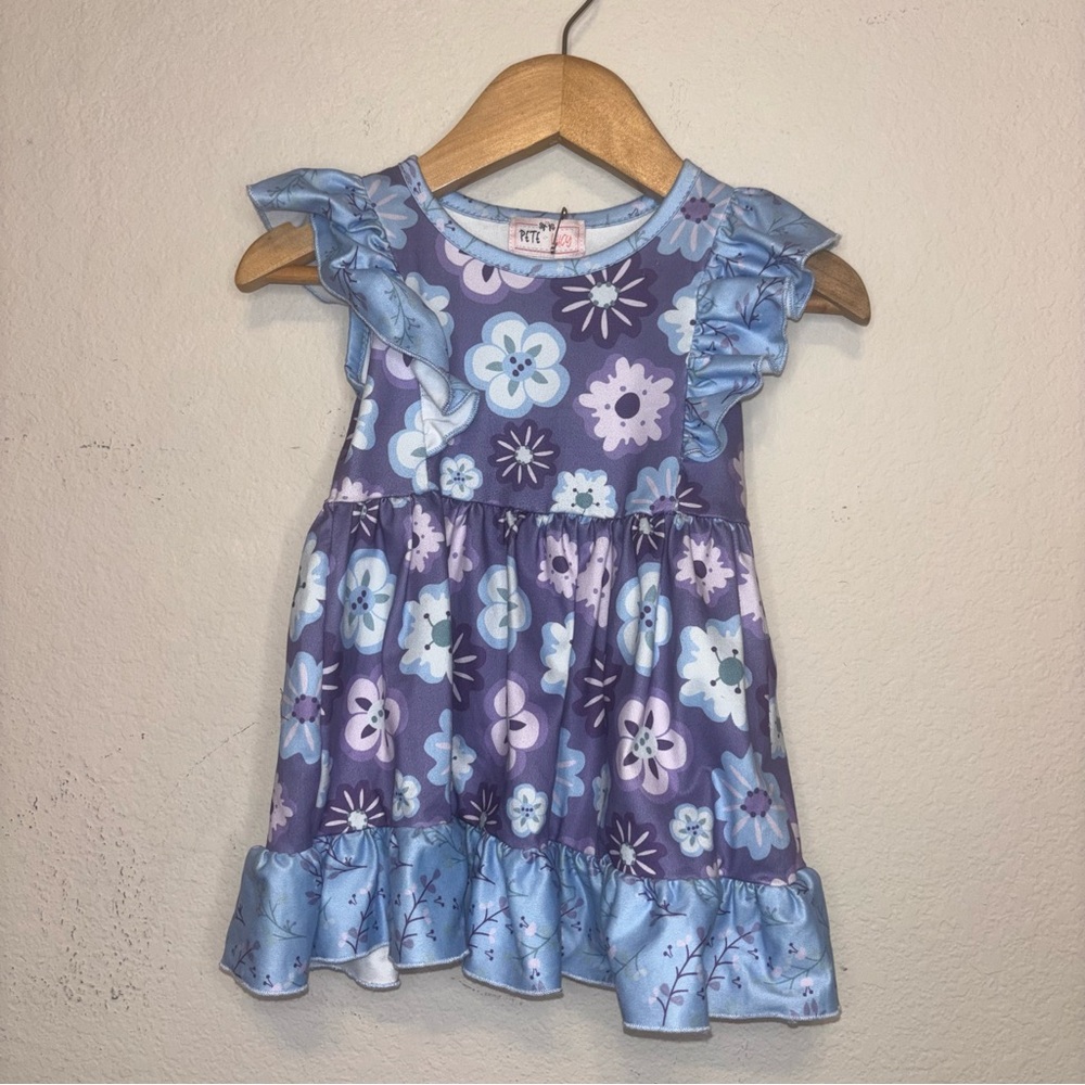 Pete & Lucy Lavender Floral Ruffle Kids Dress